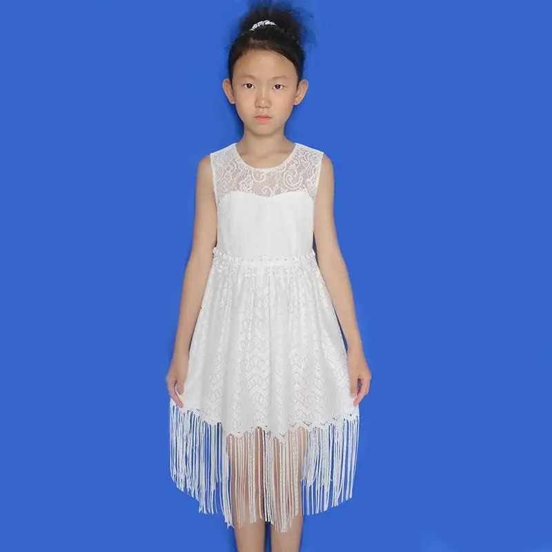 Sunny Fashion платья для девочек Белый Кружево кисточка Кромка Принцесса Вечеринка 2020