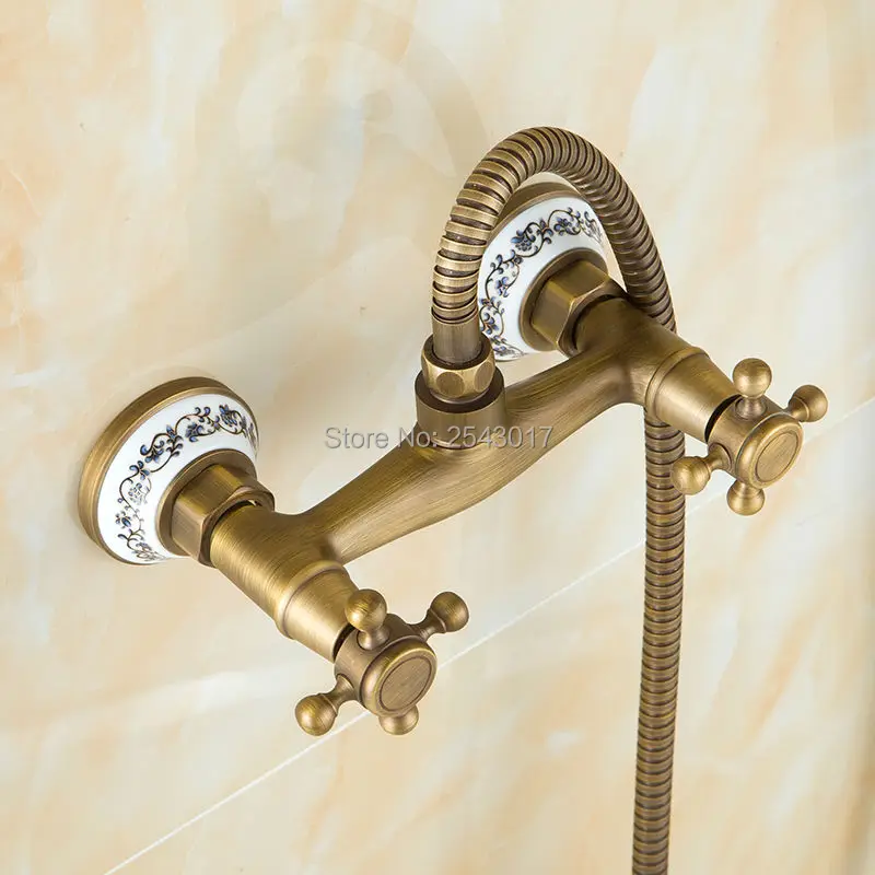 Antique Retro Brass Shower Faucet Noble and Elegant Bathroom Set Wall Mount with Ceramic Hand ZR003 | Обустройство дома