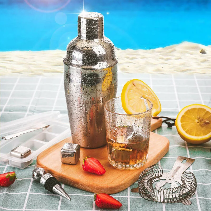 22Pcs/Set Stainless Steel Cocktail Shaker Set Drinks Strainer Bottle Opener Maker Mixer Spoon Measure Cup Bar Beginner Tool Kit