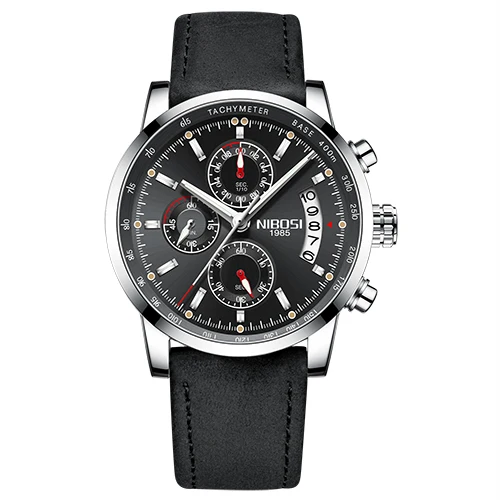 silver black l Кварцевые наручные часы, NIBOSI, модные часы Montres Hommes, роскошные часы для мужчин, водонепроницаемые и светящиеся стрелки, мужские часы Saat - Цвет: silver black l