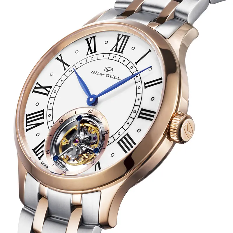 Часы с римскими цифрами Seagull Tourbillon механические часы корпусом из розового золота