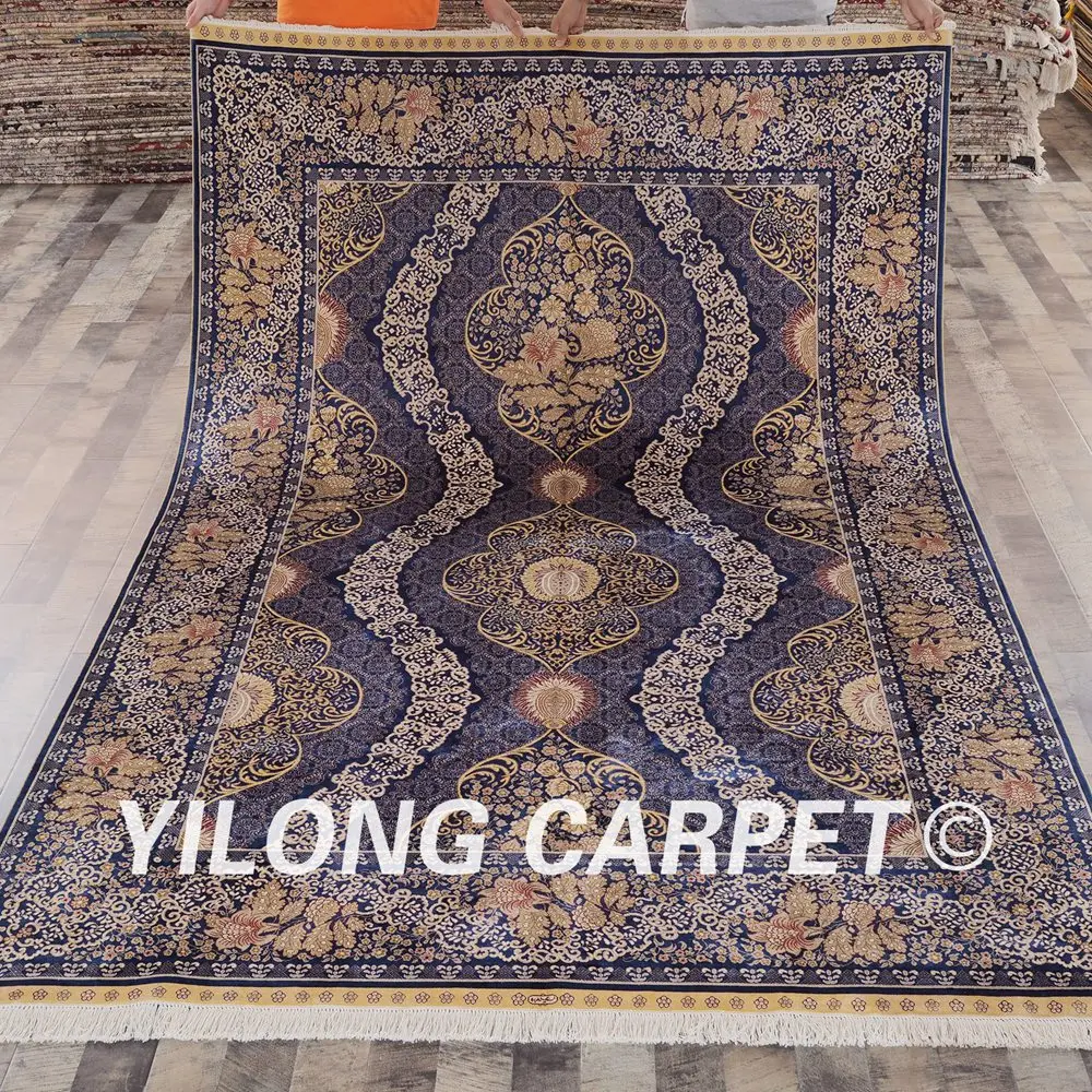 Yilong 6 'x 9' Турецкий Дизайн Ковер Ручной работы синий шелк восточные красивые
