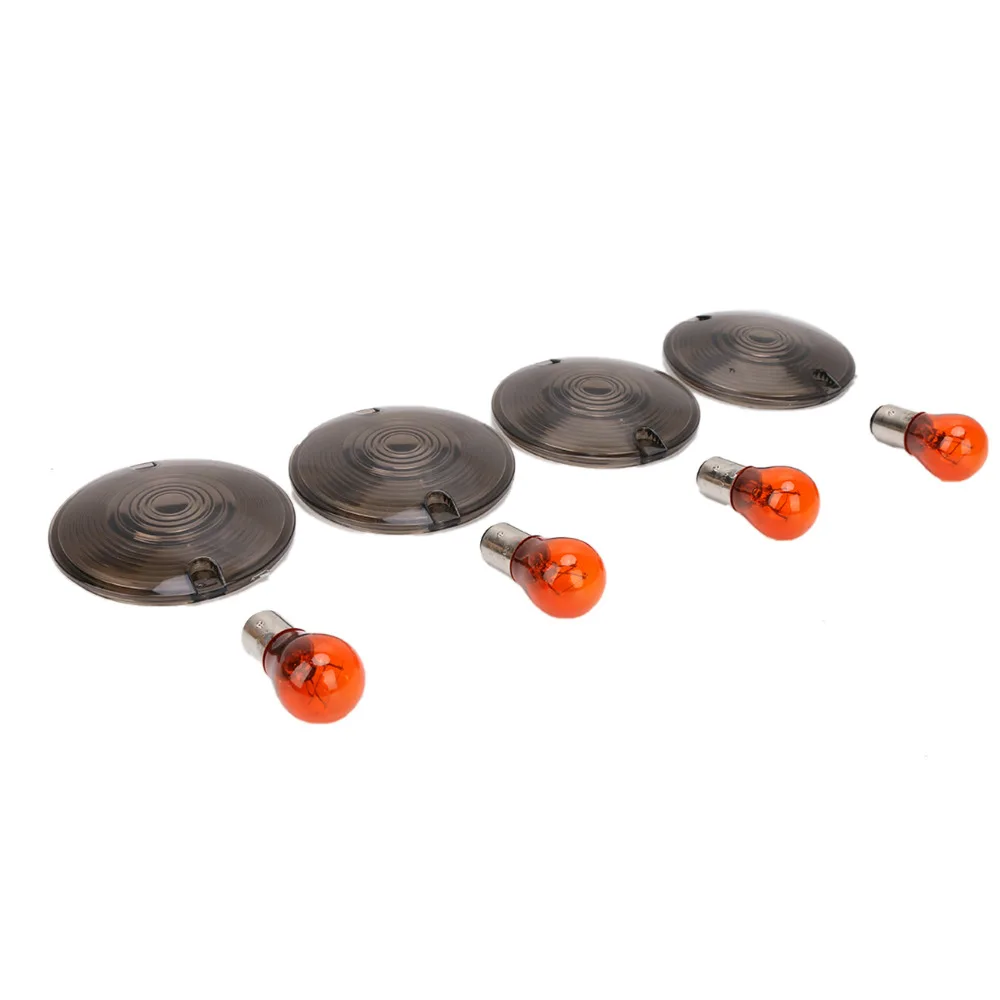 4x Smoke Turn Signal Light Cover Lens with Bulbs for Harley-Davidson HD Electra Glide Fatboy FLSTF FLHT FLSTC FLHR FLTCU #MBJ044 |