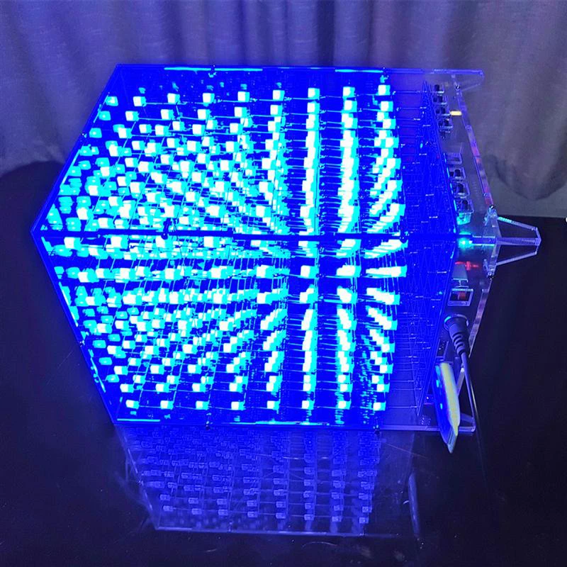 3D квадратный 8x8x8 светильник синий свет MP3 музыкальный спектр печатная плата DIY
