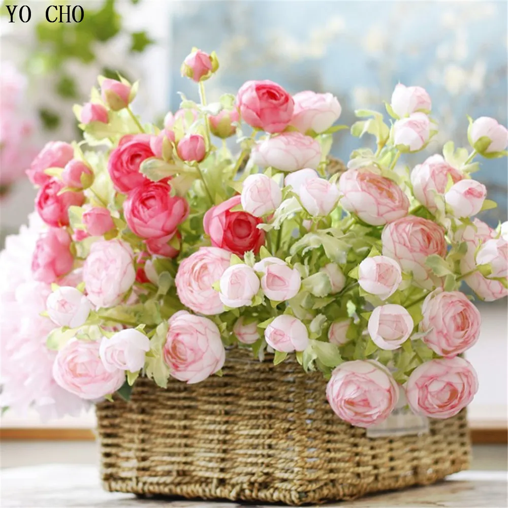 

YO CHO Artificial Flower White 3 Heads Peony Wedding Bouquet Home Garden Decoration Peony Rose Christmas Wedding Silk Flower DIY