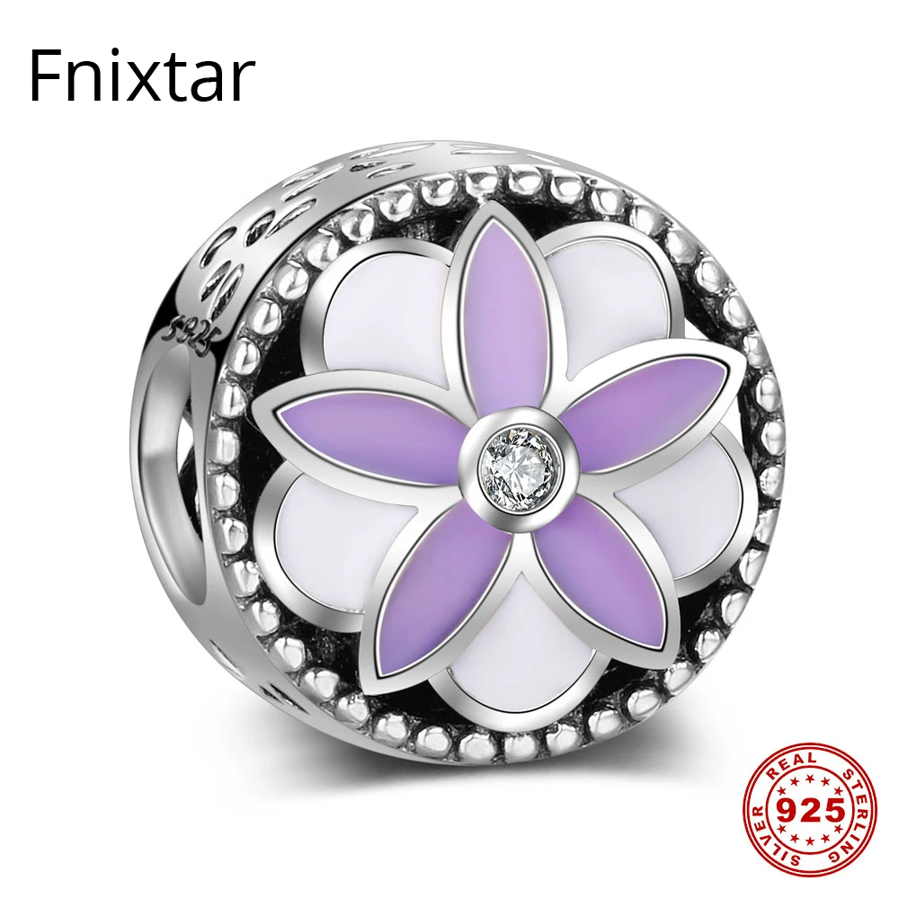 Fnixtar Аутентичные 925 пробы Серебряный цветок эмаль прелести fit оригинальный wst