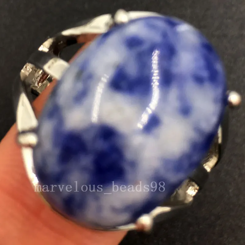 Лазурит Тигры глаз опал Малахит золотой камень кристалл Jaspe Jad Howlite Синий Песок для женщин и мужчин кольцо 7~ 1"(США) регулируемый WB563 - Цвет основного камня: Blue Jaspe MC6141