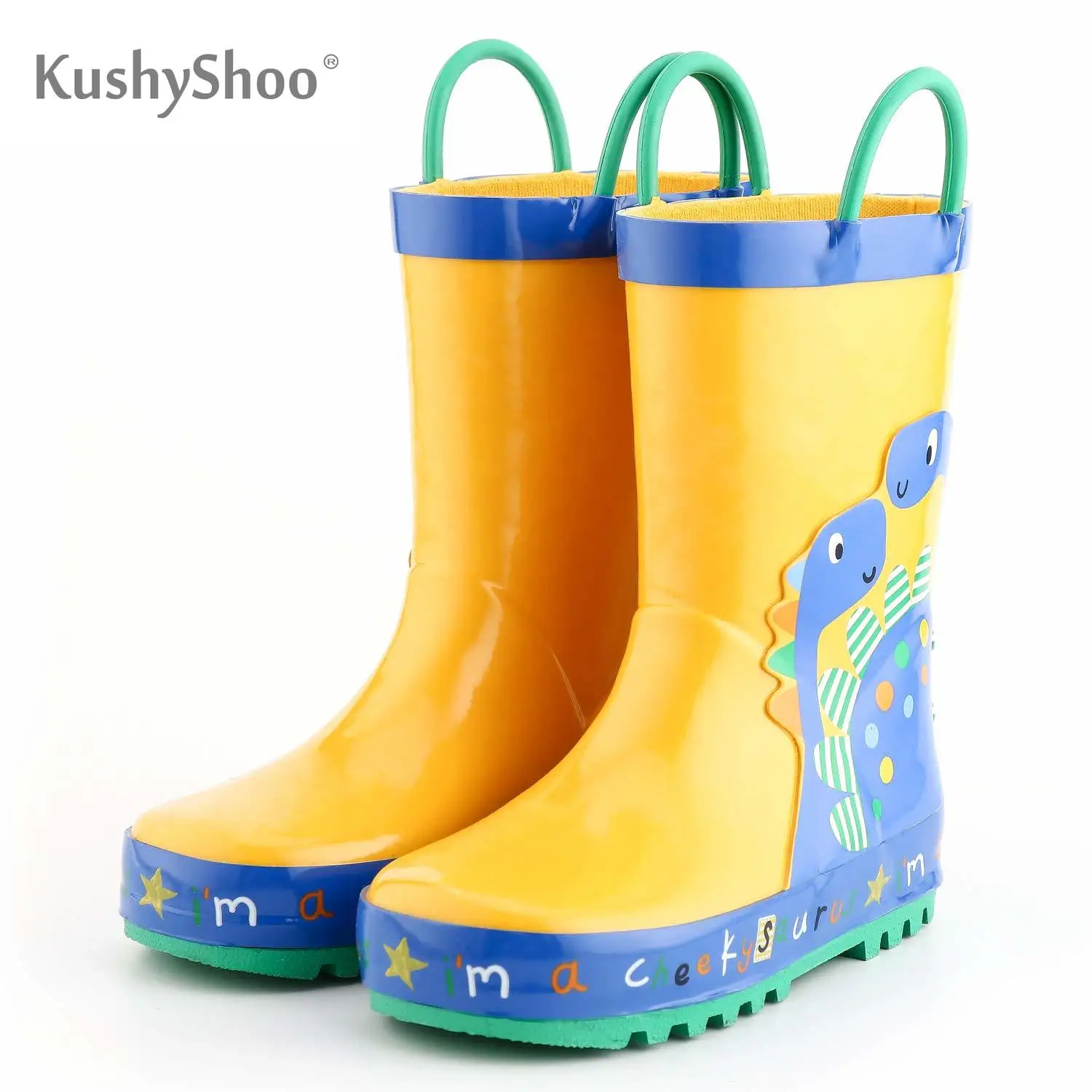 KushyShoo Rain Boots Kids Girl Boy Children's Rubber Boots 3D Dinosaur Baby Cartoon Children's Water Shoes Waterproof Rain Boots
