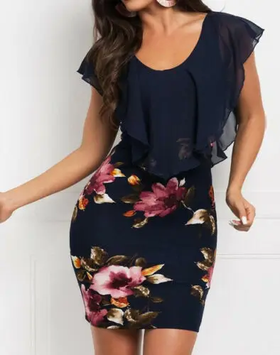 Женское летнее платье макси в стиле бохо короткое офисное с оборками и принтом