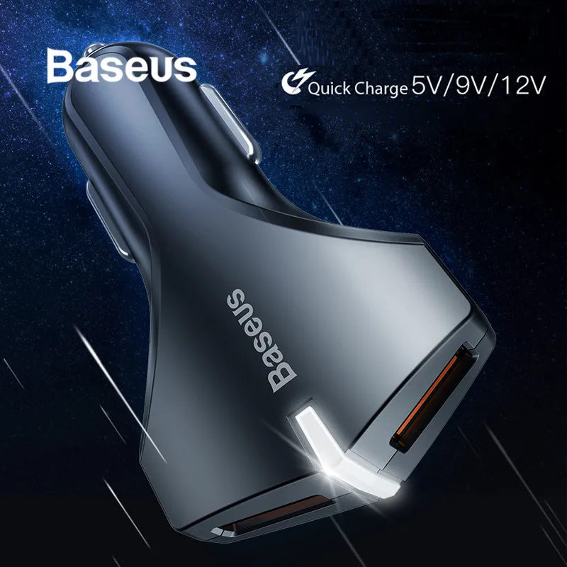 Baseus QC 3,0 Автомобильное зарядное устройство Быстрая зарядка Dual USB быстрая зарядка автомобильное зарядное устройство для iPhone X iPad samsung Xiaomi зарядное устройство для мобильного телефона