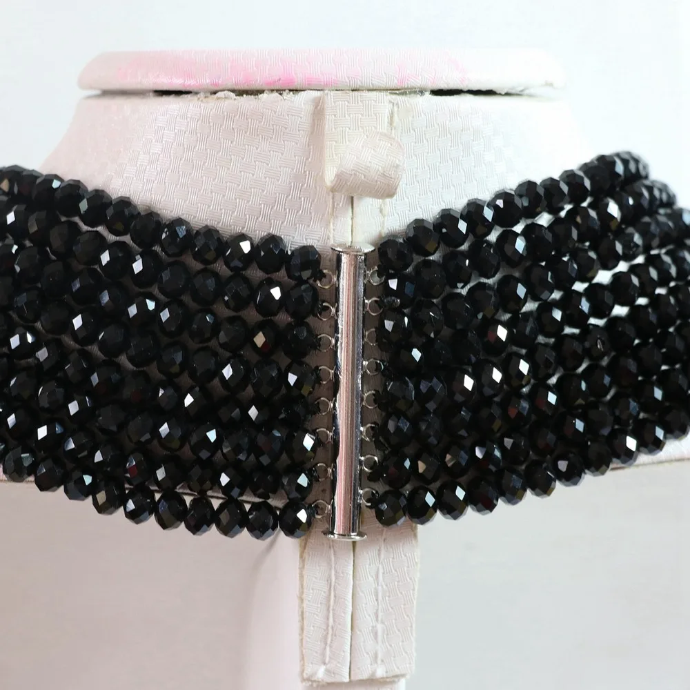 Original design black crystal glass 4*6mm abacus beads 8 rows chain necklace 5 bracelet women jewelry set 17-26inch B849 | Украшения и