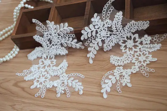 

10 pc Ivory Lace Applique Embroidered Bridal Lace Headpiece Wedding Dress Lace Applique