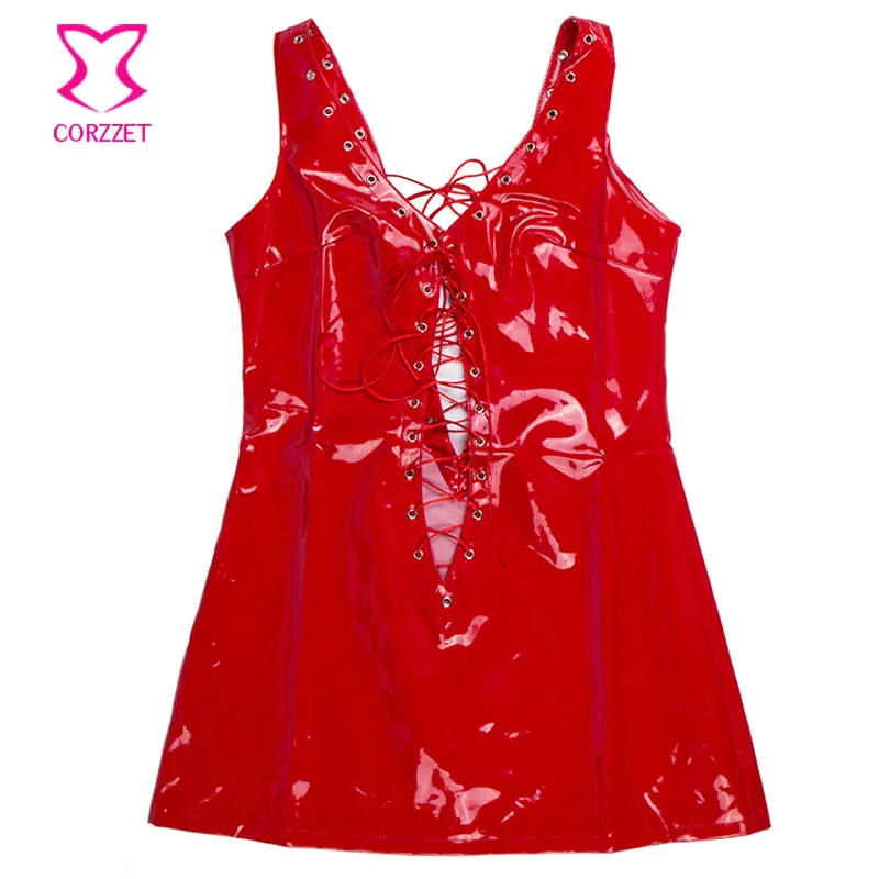Сексуальное женское белье из искусственной кожи для взрослых красное блестящее