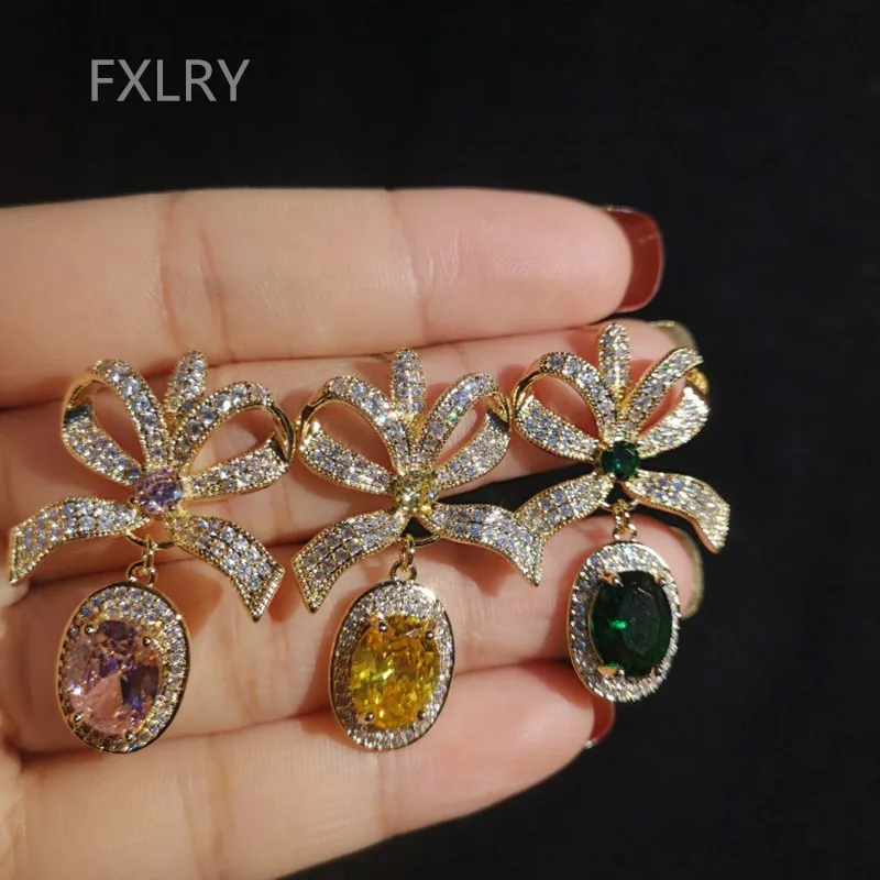 Женские серьги-подвески с крупным розовым кристаллом FXLRY ювелирные украшения