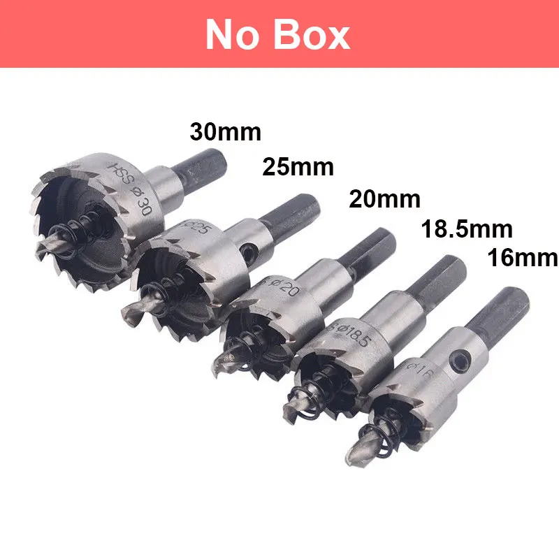 No Box 5 шт./лот, кольцевая пила, сверло из быстрорежущей стали, Кольцевые пилы, набор инструментов для сверления, резак, электроинструмент, набор для сверления металлических отверстий, столярные инструменты для стали - Цвет: No Box