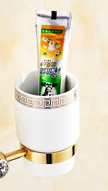 tumbler holder Европейские роскошные золотые хрустальные латунные аксессуары для ванной комнаты, аксессуары для ванной комнаты, набор золотых мыльниц, держатель для бумажных полотенец, отправка из России - Цвет: tumbler holder