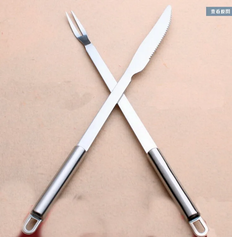 2 шт./лот нож для готовки и вилка из нержавеющей стали Удлинитель барбекю шпажки с