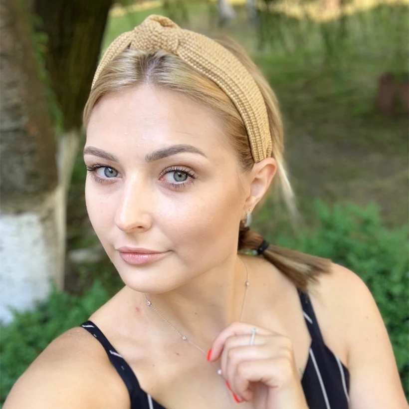 Обруч для волос LEVAO Женский однотонный соломенный ободок с узлом ручной работы