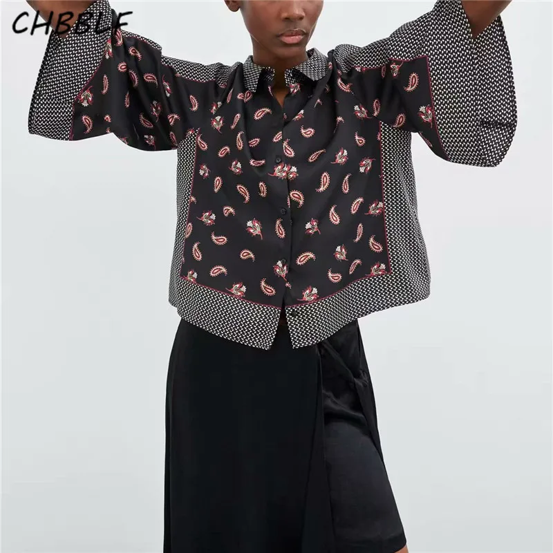 CHBBLF Женская Ретро блузка с принтом Пейсли рукав три четверти женские рубашки