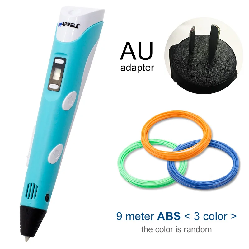 Myriwell, 3D ручка, светодиодный экран, сделай сам, 3D Ручка для печати, 100 м, ABS нити, креативная игрушка, подарок для детей, дизайнерский рисунок - Цвет: Blue AU