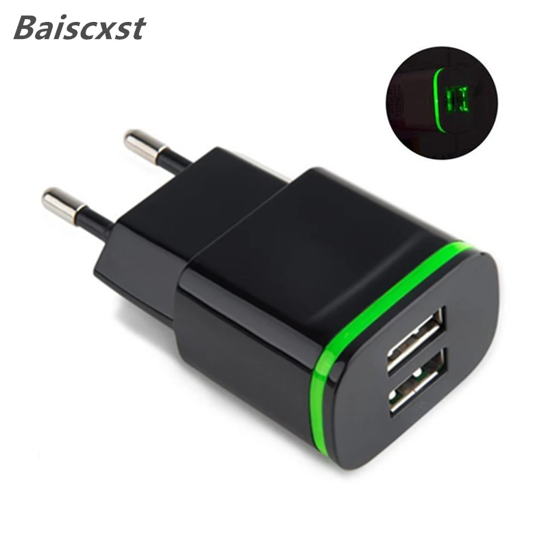Штепсельная вилка США/ЕС 2 порта светодиодная лампа USB зарядное устройство 5 В 1 А