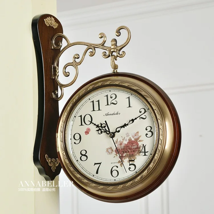 Copper town house on both sides of the watch pastoral sided clock high-grade western style living room hanging Zhong Chaojing so | Дом и сад