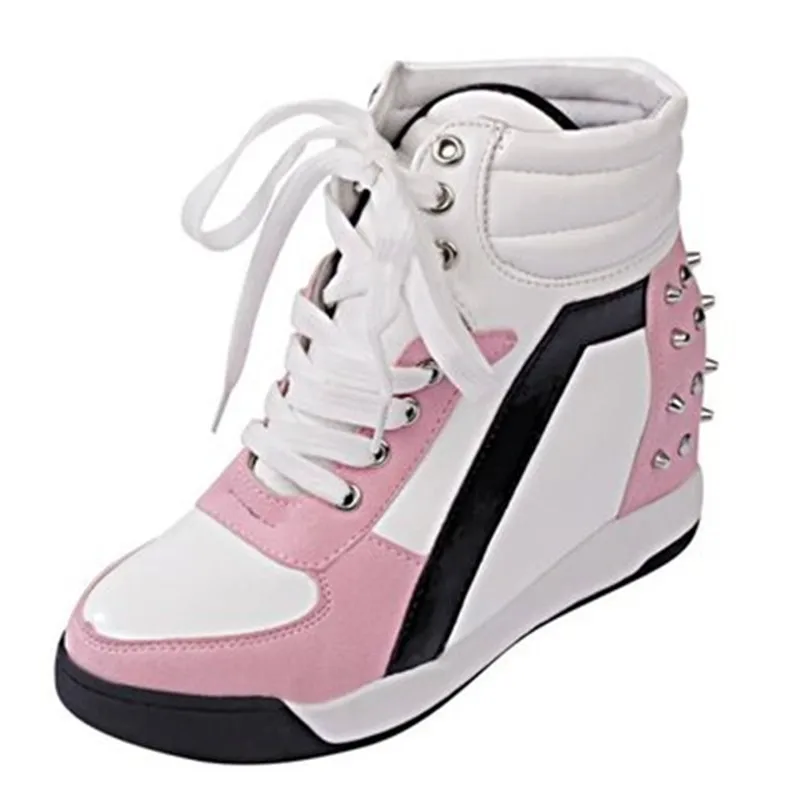 Весенне Осенняя обувь 2017 женские туфли на платформе увеличивающие рост модные с