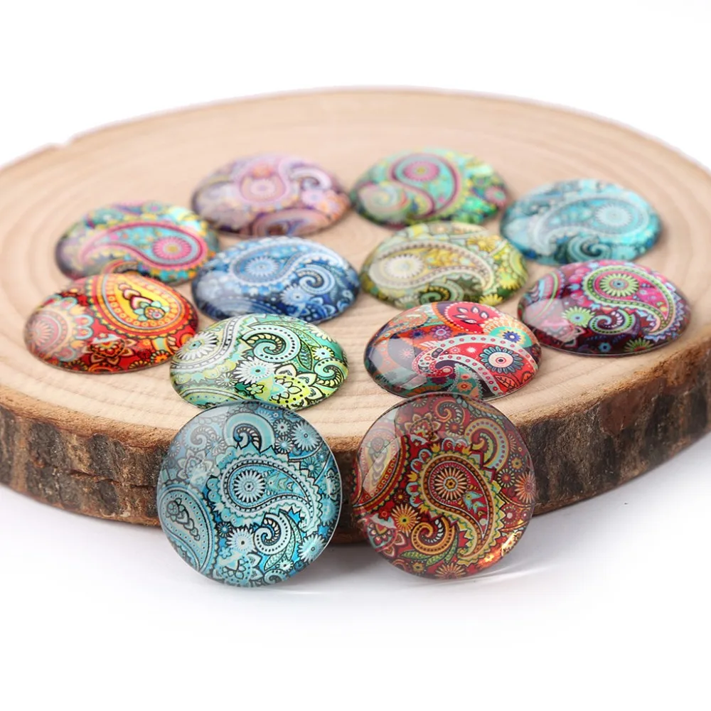 Shukaki Микс Цветок Пейсли фото круглый кабошон с купольным стеклом 8 мм 10 12 20 25