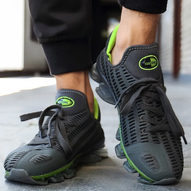 Onke Blade Men Running Shoes Grey Green Sports for Male Sneakers Breathes Rubber Sole Buty Sportowe Big Size 11.5 | Спорт и