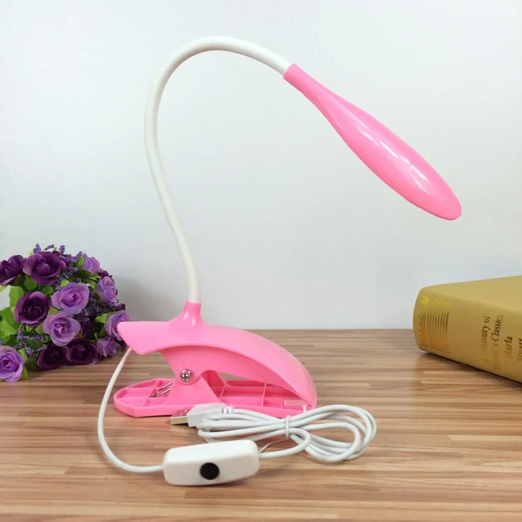Зажим типа светодиодный настольная лампа Защита глаз гусиная DC 5V USB белый розовый