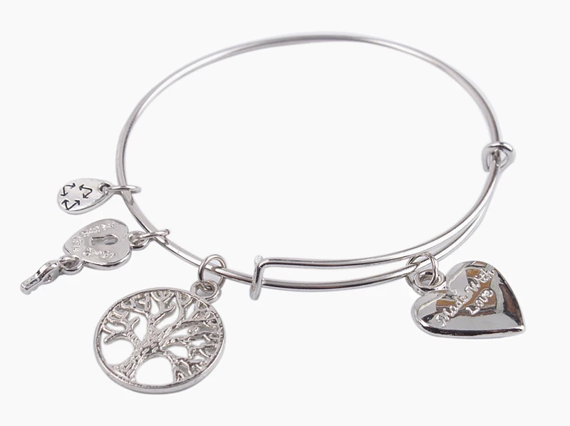 

Whole Sales 5PCS Silver Tone Expandable Wire Bangle Bracelets With Charms