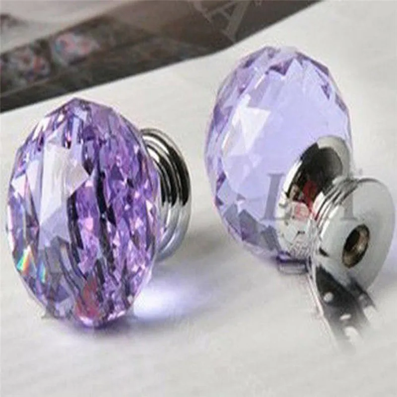 Purple 1 шт. Круглые Хрустальные стеклянные ручки для шкафа, ящика для шкафа, ручки для двери, украшение дома, 6 цветов, дверные ручки - Цвет: Purple