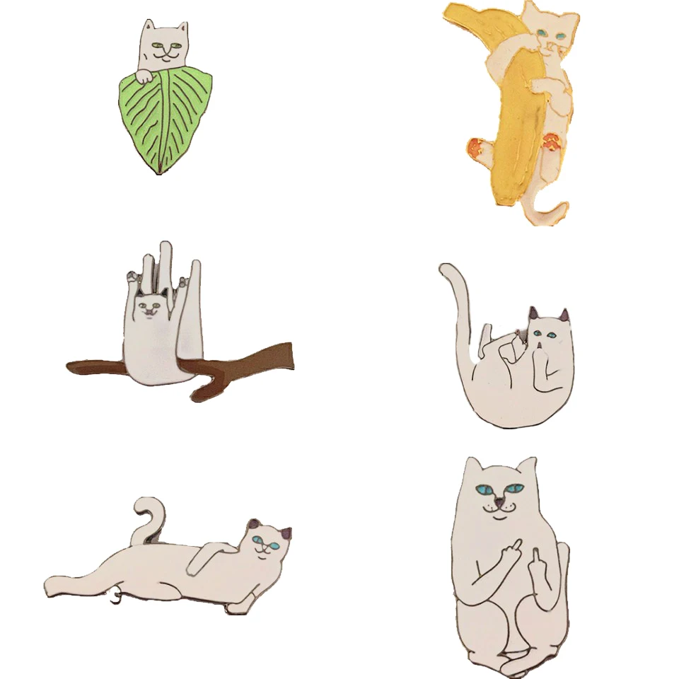 Miage милый мультфильм животных брошь кошка банановые листья забавные Открытая