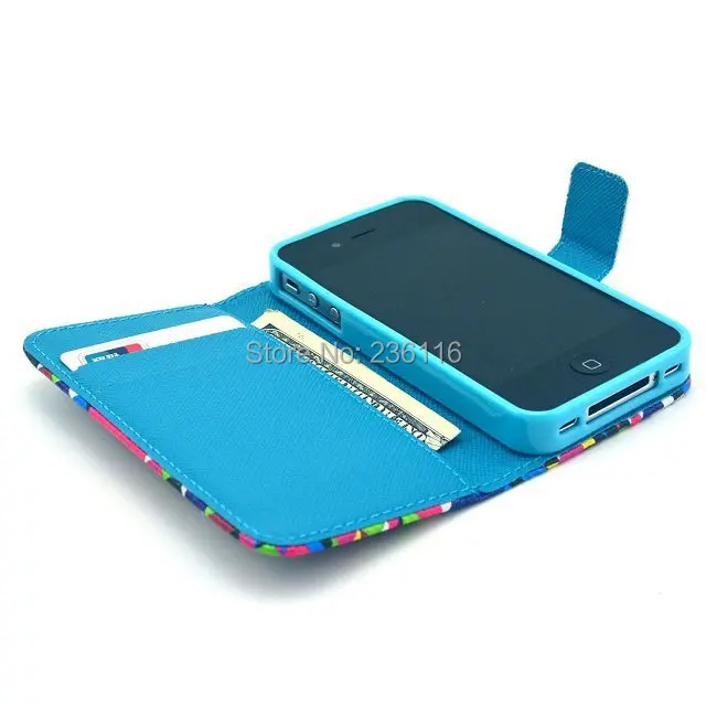 Diamond Puzzle Pattern PU Leather Case with Stand Cover for Apple iPhone 4 4S Shell |
