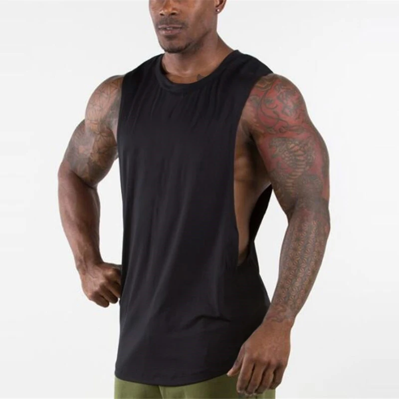 Marke Neue Plain Tank Top Männer Fitness-Studios Stringer Ärmelloses Shirt Offenen Seiten Blank Fitness Kleidung Baumwolle Sportwear Muscle Weste