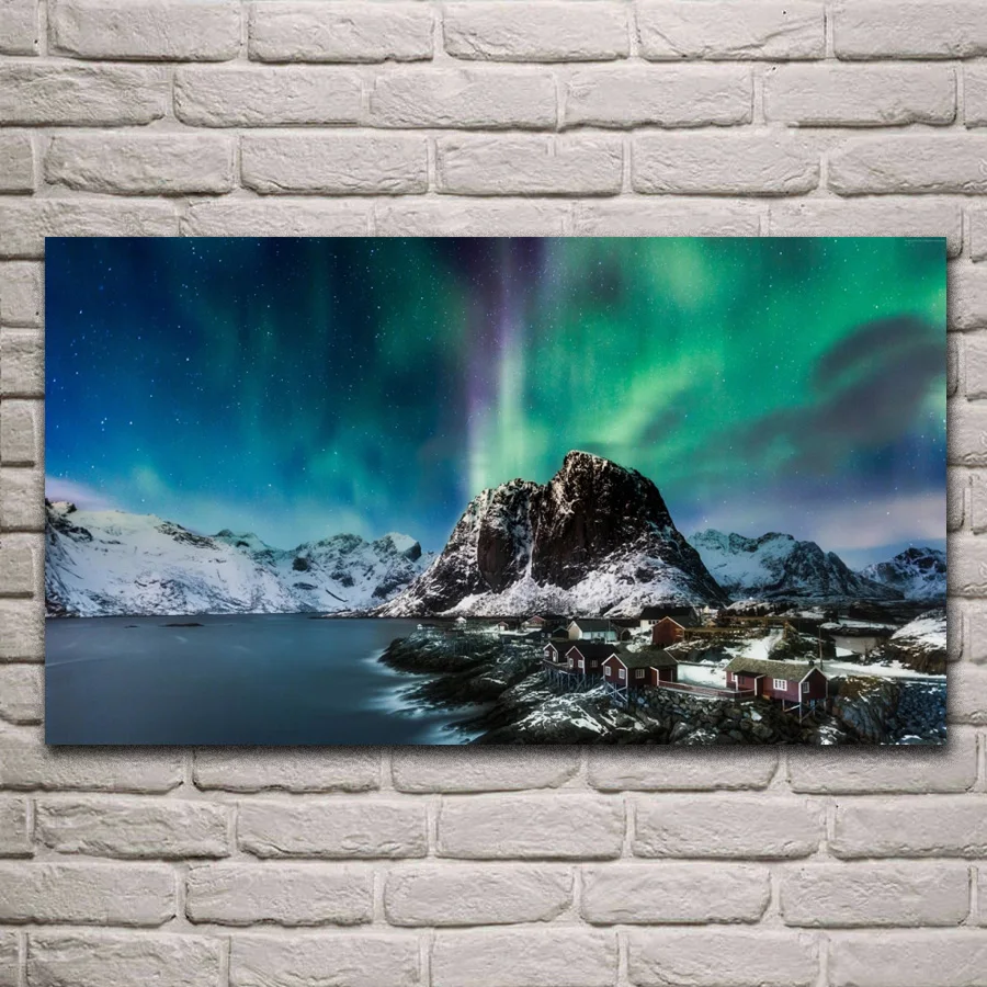 

norway lofoten islands aurora northern lights mountains sea posters on the wall picture home living room decoration kg785