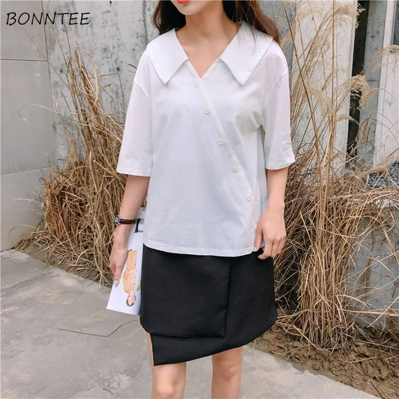 Женская однобортная футболка элегантная Однотонная с коротким рукавом женская