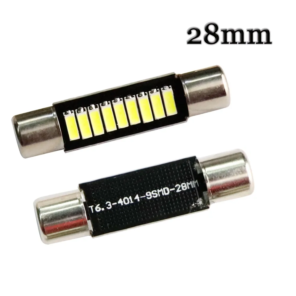 Precio 100 Uds. Domo De Festón De Inundación T6.3 28mm 31mm 9 SMD 4014 LED Bombilla De La Vanidad Del Coche Espejo Luces Sol Visor Fusible Blanco 12V