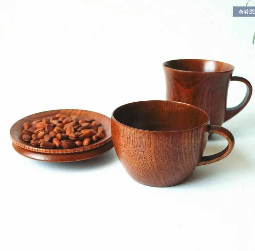 Креативная деревянная чашка для воды с блюдцем кружка из натурального дерева