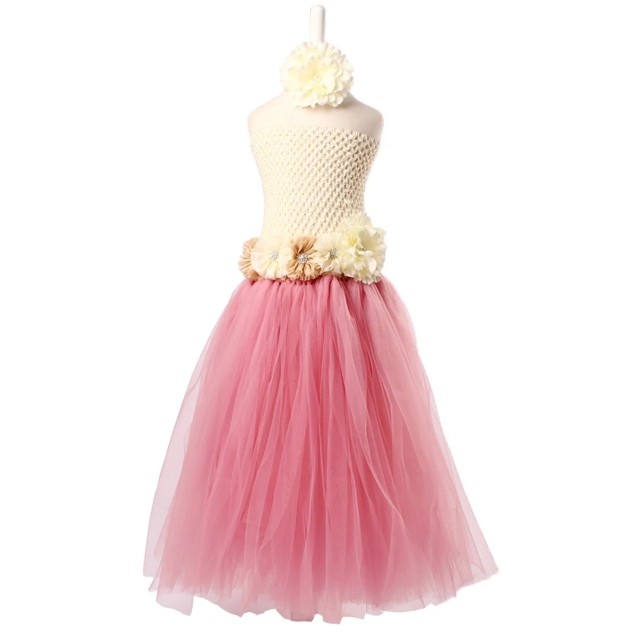 Винтажное платье-пачка для девочки Keenomommy с пыльной розой и цветами слоновой