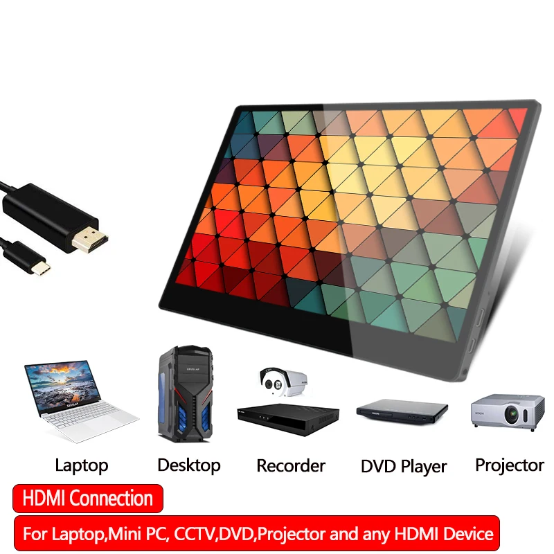 Портативный монитор с сенсорным экраном 15 6 дюйма Type C Full HD 1080 IPS USB встроенный