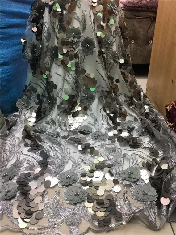 African lace fabrics french High Quality bridal 3D Flower Sequins beaded nigerian tulle fabric For Wedding Dress gold | Дом и сад