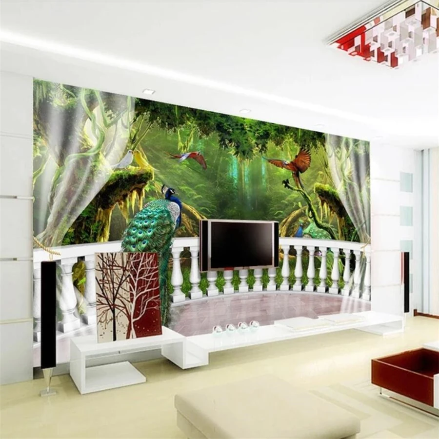 Обои на заказ 3d фотообои деревянный балкон Павлин ТВ фон обои домашний декор papel de