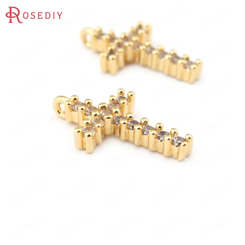 4 шт. 24K позолоченные латунные подвески с цирконием крест Diy ювелирные изделия серьги аксессуары