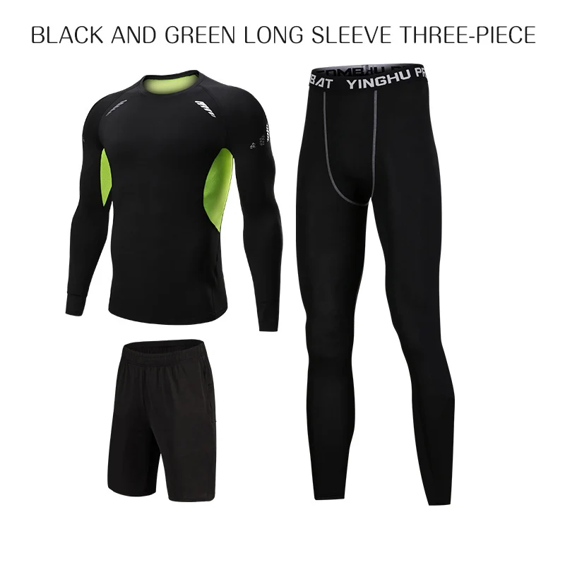 4 Black and Green 3 шт./компл. Для мужчин спортивный костюм сжатия нижнее бельё для девочек уличные кроссовки для бега от одного года до четырех лет футболка штаны для спортзала, Фитнес тренировки колготки костюм - Цвет: 4 Black and Green