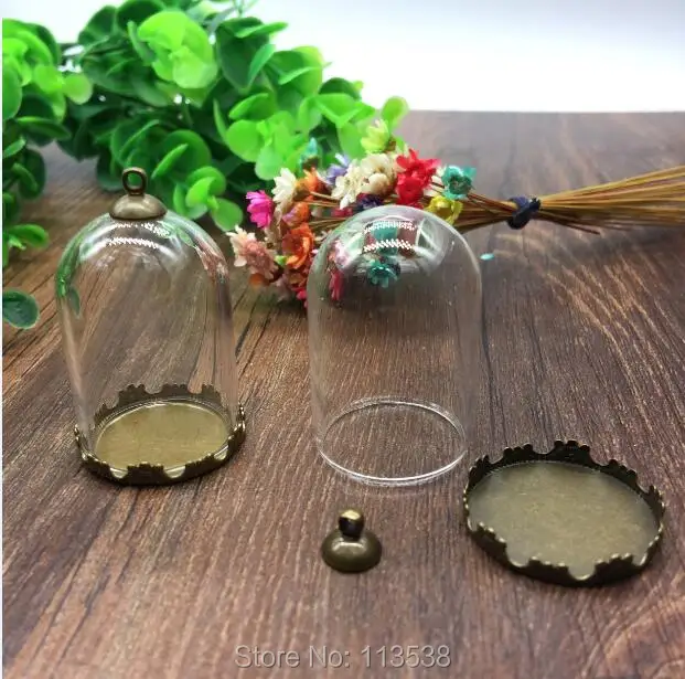 5sets/lot bell jar tube shape 38*25mm glass globe 25mm bronze crown base 8mm cap set bottle necklace pendant vials | Украшения и