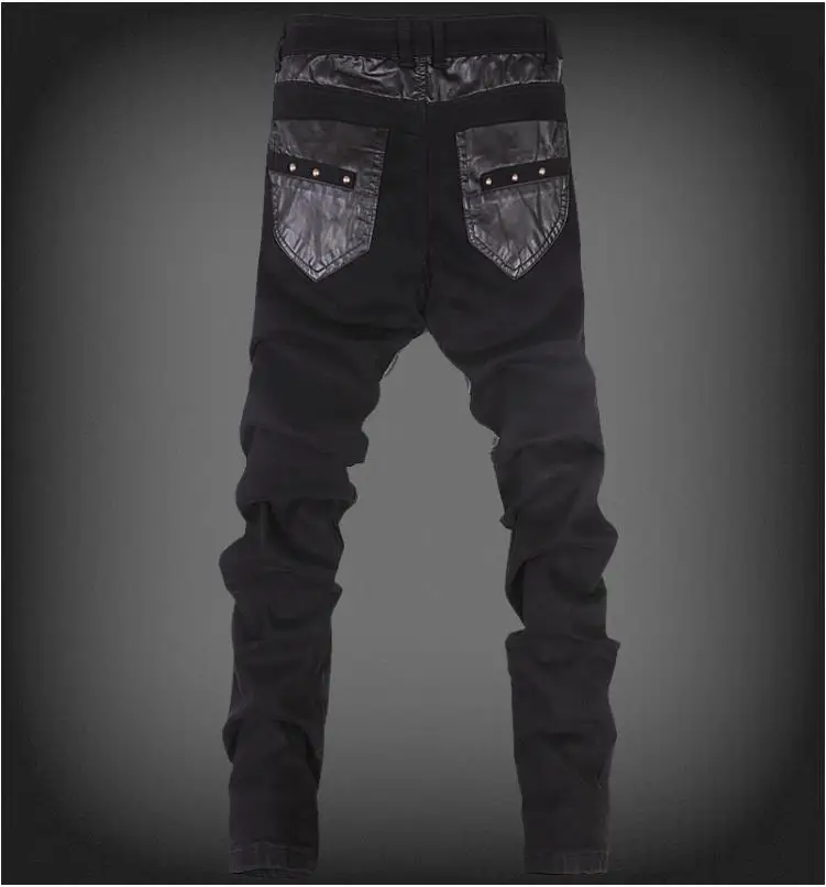 Batmo 2018 new arrival high quality Patchwork casual slim elastic jeans men men's skinny Spliced black k10-6 | Мужская одежда