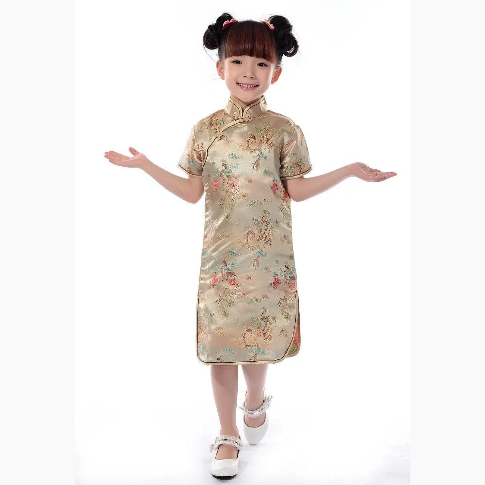 Фиолетовые милые летние платья Qipao для девочек детское Ципао в китайском стиле