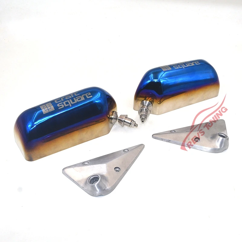 Universal 1Pair F1 Style Blue Burnt Type Steel Cover Car Racing Rearview Side Mirror Rear View Mirror