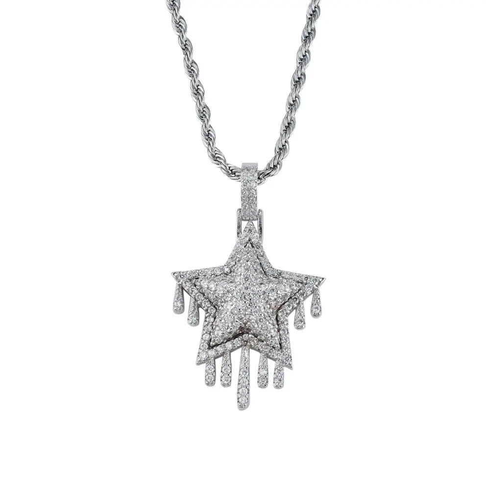 silver color 4 цвета для мужчин и женщин AAA циркон Iced Out CZ Ожерелье Подвески со звездами медный материал CN041 - Окраска металла: silver color